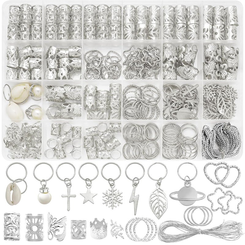 Fscwlmon 260 Pcs Hair Jewelry for Braids,Hair Beads Accessories for Dreadlock,Metal Hair Clips Cuffs Rings,Loc Rave Hair Charm Decorations Adjustable Kits for Men Women - Image 1